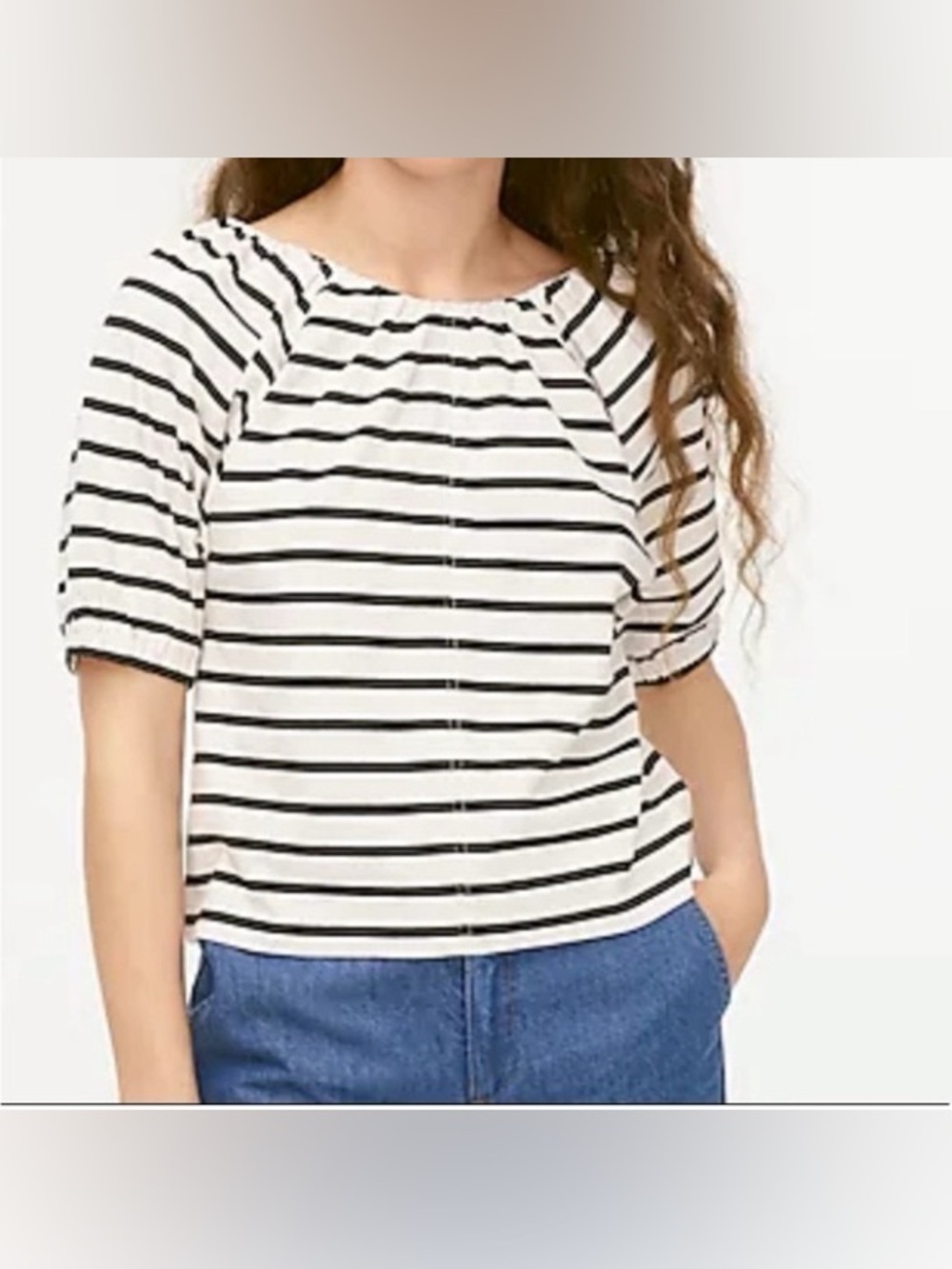 J Crew Mariner Cloth Puff Sleeve Top in Stripes Size Medium